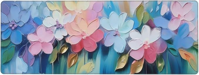 Gaming Mouse Pad, Large Non-Slip Rubber Base Mousepad, Keyboard Mouse Mat, Desk Pad with Stitched Edges, 31.5x11.8inch, Oil Flower