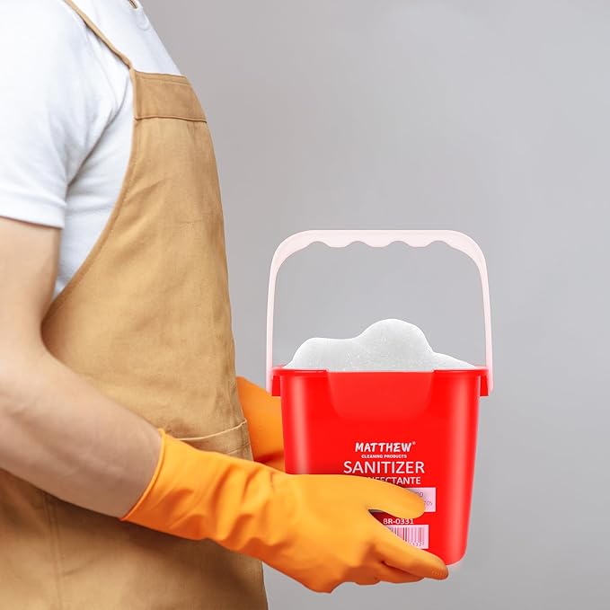 Matthew Detergent&Sanitizing Cleaning Bucket 3 Quart Plastic Pail,Set of 12 Square Containers,Built-in Spout w/Handle,Wash Rinse Sanitize Handwash Bucket for Home Office Commercial Restaurant (Red)