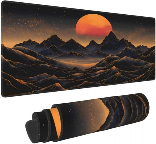 Desk Pad,Office Desk Mat 31.5"×11.8" Large Gaming Mouse Pad,Durable Extended Computer Mouse Pad,Waterproof Thick Big Mouse Pads with Non-Slip Rubber Base Office Black Gold Mountain Sunset