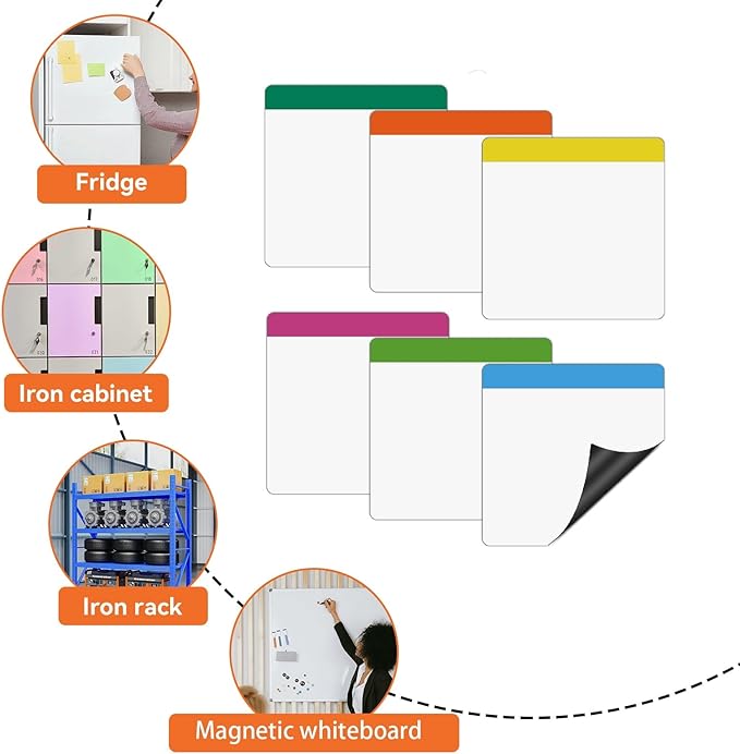 4X4 Dry Erase Sticky Notes Magnets,Squae Message Pads for Office,to Do List in Kitchen,Family Chore Chart with Sign Visual Colors 24 Pieces