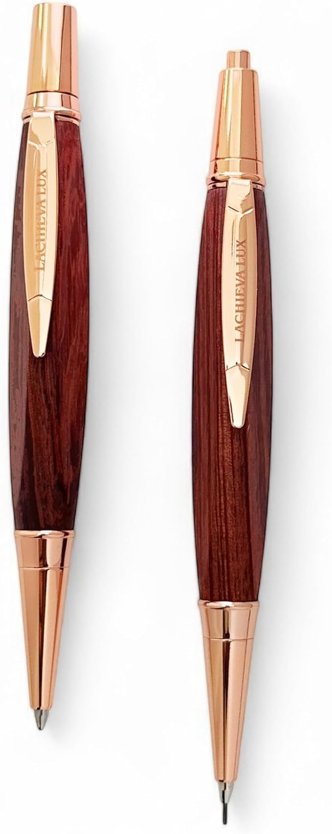 LACHIEVA LUX Rosewood Ballpoint Pen and Mechanical Pencil Set – Triangle Grip, Luxury Gift for Men and Women, Includes Refills and Gift Box