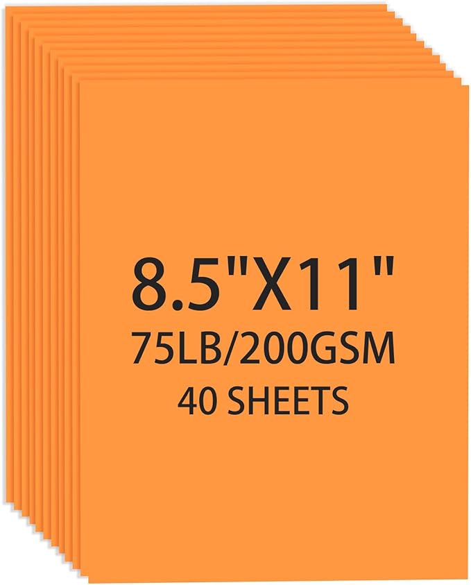 Light Orange Cardstock 8.5 X 11, 40 Sheets Card Stock, 75lb/ 200gsm Copy Paper, Cardstock Printer Paper For Art, Drawing, Invitation, DIY Card, Watercolor, Craft, Construction, School & Office Supplie