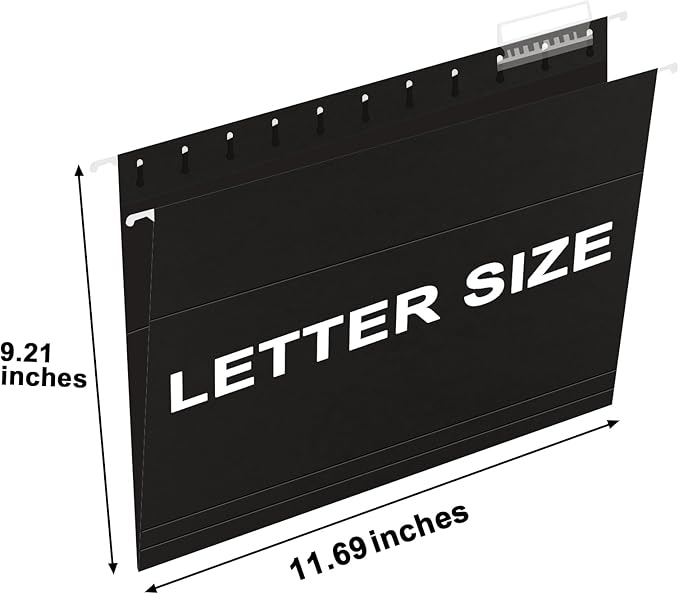 HERKKA Hanging File Folders, 30 Pack Reinforced Letter Size Hanging Folders, Designed for Bulky Files, Filing Cabinet, 1/5-Cut Adjustable Tabs (Black)