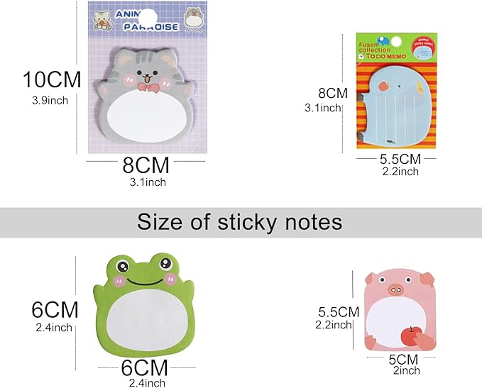 32 Pads Cute Sticky Notes, Animal Sticky Notes Self Adhesive Cartoon Notes Memo Pads Notes Page School Tab for School Office Supplies