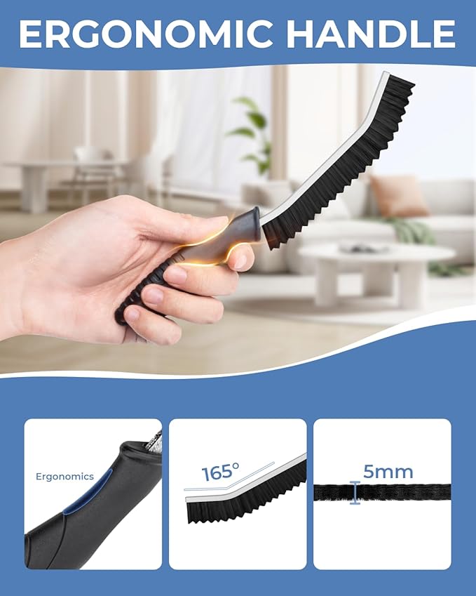 Cleangor Crevice Cleaning Brushes, Cleaner Scrub Brush Tool for Hard to Reach Tight Space, Home Essentials, Serrated Scrub Brushes, Cleaning Supplies for Shower, Bathroom, Kitchen, Toilet (2, Black)