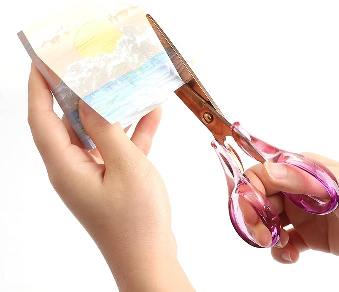 Gold Scissors, Stainless Steel Blade with Acrylic Handle, All Purpose Scissor for Office, School, Home, Fabric Shears, Tijeras (6.3" Transparent Purple)