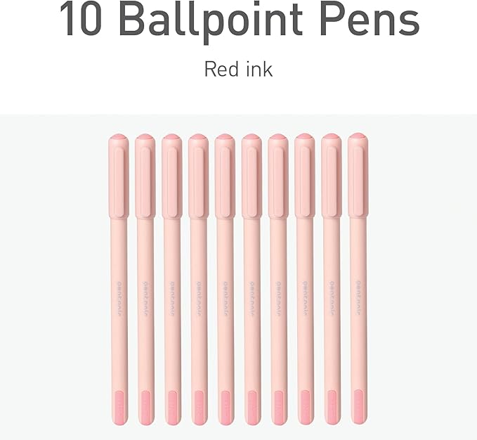 Pentonic Ballpoint Pens, 10 Count, Frosted Pale Pink Barrel with Red Ink, 0.7 mm Fine Point, Smooth Writing For Journaling & Note Taking (PEN13087)