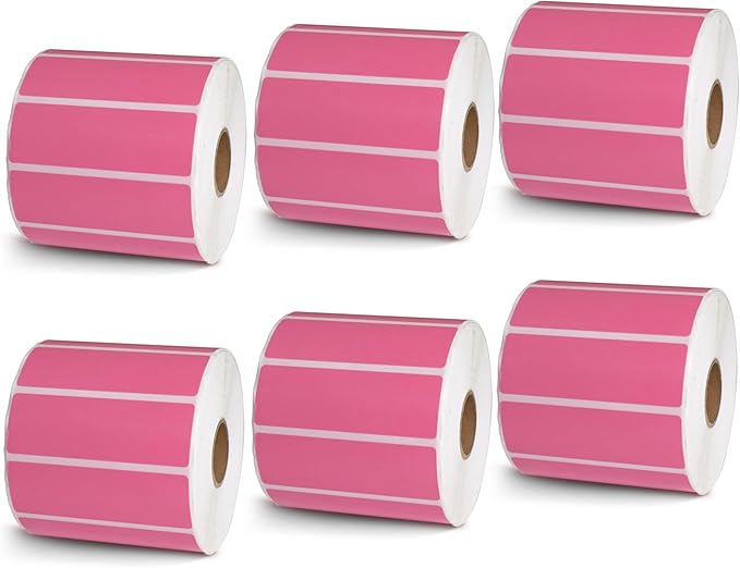 BETCKEY - 3" x 1" UPC Barcode & Address Labels Compatible with Zebra & Rollo Label Printer,Premium Adhesive & Perforated[Pink, 6 Rolls, 8250 Labels]