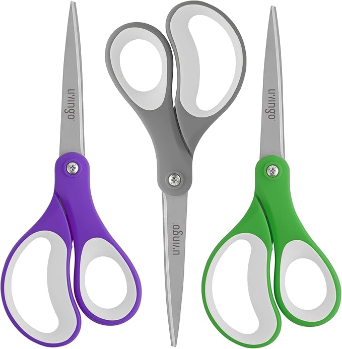 LIVINGO Sharp Scissors Bulk - 8” Scissors Set Pack of 36, Comfort Grip Shears All Purpose Cutting Paper Fabric Sewing for Home Office Middle High School Teacher Student Classroom Crafts Supplies