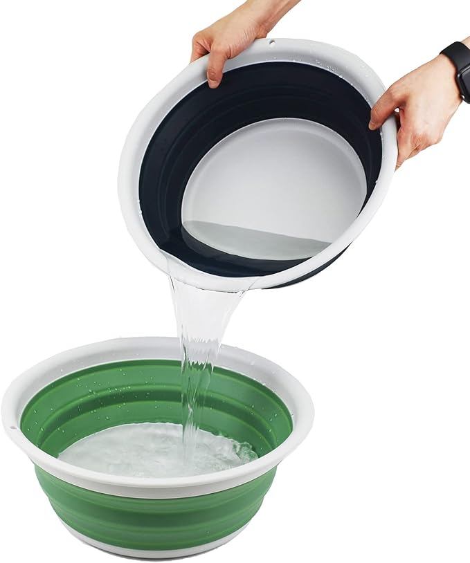 SAMMART 7.5L (1.98 Gallon) Collapsible Tub - Foldable Dish Tub - Portable Washing Basin - Space Saving Plastic Washtub (Grey/Slate Grey)