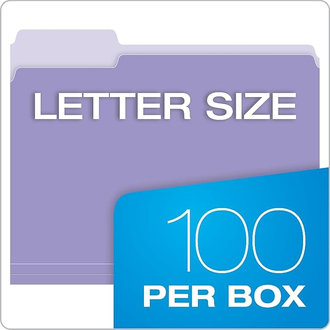 Pendaflex Two-Tone Color File Folders, Letter Size, 1/3 Cut, Lavender, 100 Per box (152 1/3 LAV)