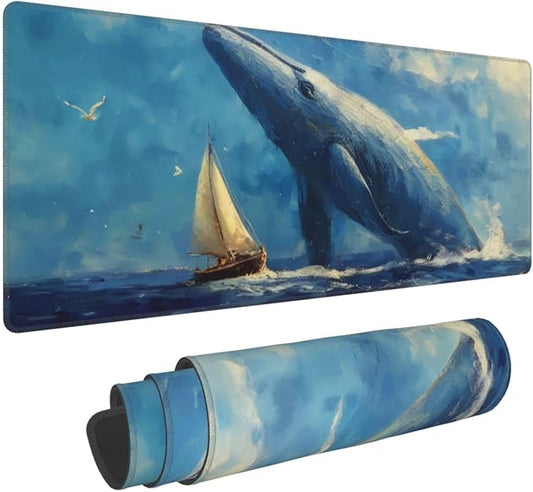 Gaming Mouse Pad, Large Non-Slip Rubber Base Mousepad, Keyboard Mouse Mat, Desk Pad with Stitched Edges, 31.5x11.8inch,Ocean Whale Sailing