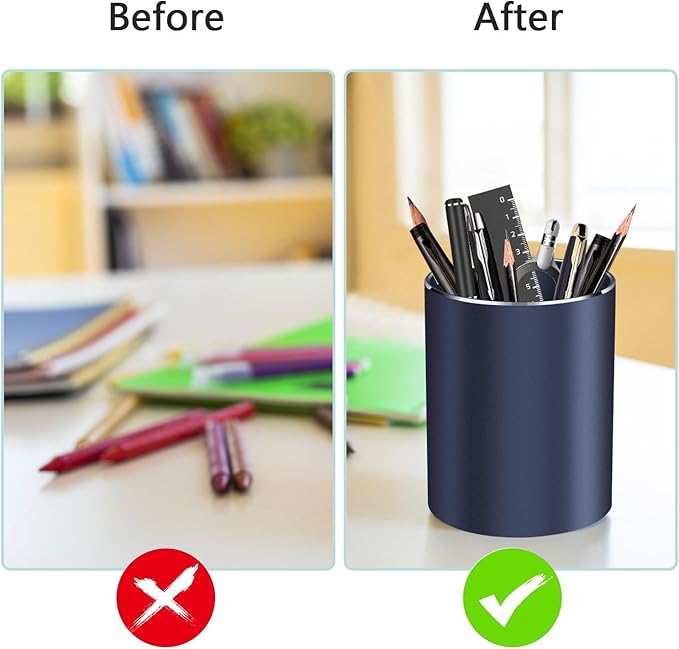 Pen holder, aluminum alloy waterproof pen holder, desktop simple and modern minimalist, multifunctional office supplies for families, kids and schools (blue)