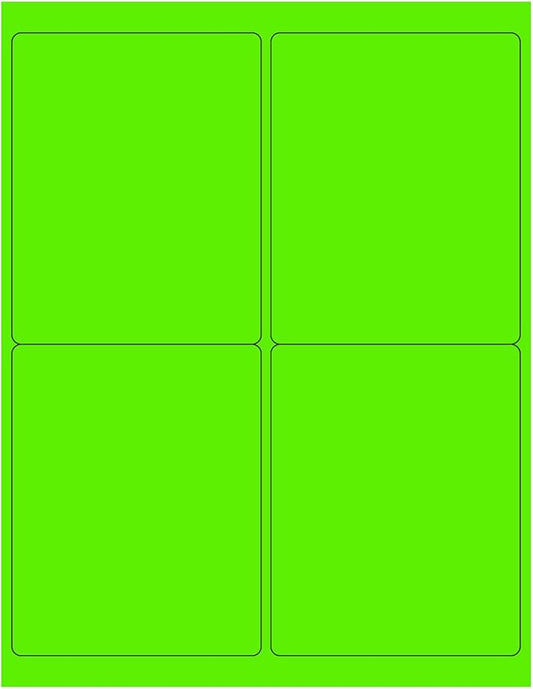 8-1/2 x 11 Neon Color High Light Fluorescent Labels for Laser & Inkjet Printer (Green Fluorescent, 4 x 5-4 Per Page | 100 Labels)