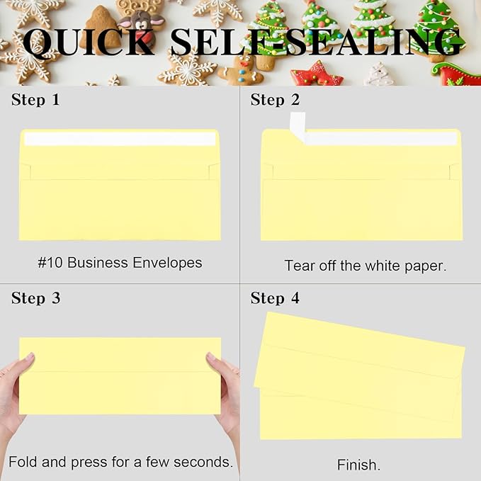 50 Pack Light Yellow #10 Business Envelopes, Standard Envelopes Self Seal, 4 1/8 x 9 1/2 Inch Letter Size Business Mailing Envelopes for Checks Invoices Statements Baby Shower Wedding Birthday