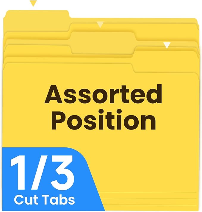 Colored File Folders Letter Size, 60 Pack Yellow Folders 1/3 Cut Tabs, Assorted Pastel Color Office School Buiness Folders for Filing Organization, Paper File Folder Bulk Set