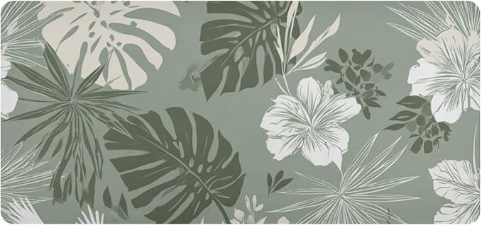 Mouse Pad Desk Mat Leather Desk Pad Large Gaming Desk Cover Protector Mat for Keyboard Computer Laptop Office Waterproof 35.4 x 16.5 Inch Tropical Palm Leaves Birds Flowers