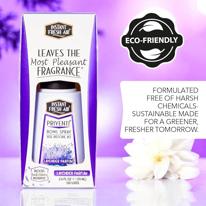 Signature PRIVENTI Toilet Spray, Lavender Parfum Bathroom Spray with Noxban Technology Odor Elimination, Travel Size, Long-Lasting Freshness for Home, Travel or Work, 2.4 Oz. - INSTANT FRESH AIR