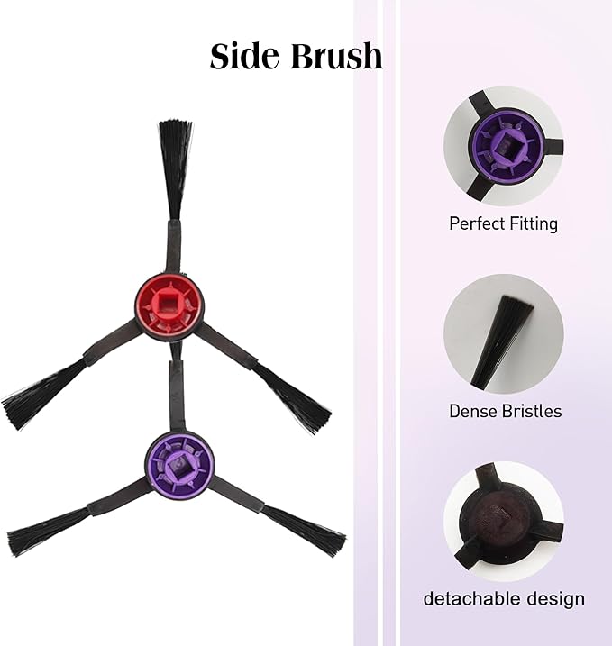 Replacement Accessories for Eureka E20 Plus Robot Vacuum,1Rubber Main Brush,2Mop Pads,2Filters,2Base station filter,4Side Brush.