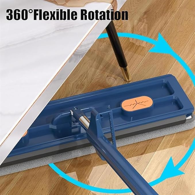 Large Flat Mop, Saker Plus Self Wringing Mop 360° Rotating Flat Mops with Washable Microfiber Pads, Independent Drainage Scraper Floor Cleaning System (Blue, 6 Microfiber Pads)