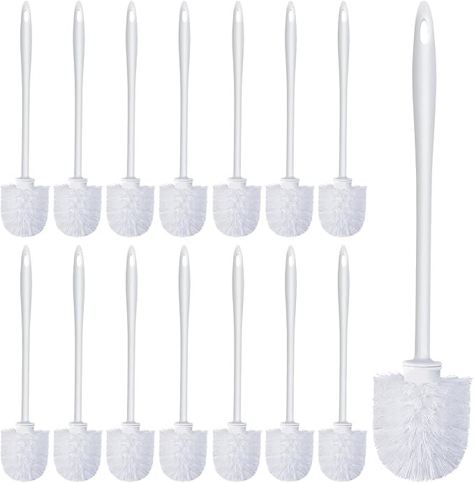 15 Pcs Toilet Brushes, 14.2 Inch Toilet Bowl Brush, Long Plastic Handled Cleaning Scrubber, Heavy Duty Toilets Scrubber Brush for Home Commercial Restrooms Bathroom Cleaning(White)