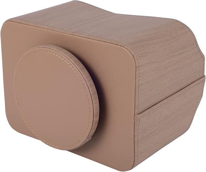 Leather Remote Control Holder/Caddy 360 Degree Rotating, Desk Organizer for TV Remote Controllers,Pen,Calculator,cell phone,gadget storage box,Nightstand Decoration(Light wood grain)