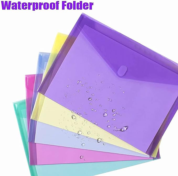 Sooez 48 Pack Plastic Envelopes Poly Envelopes, Clear Document Folders File Folders US Letter A4 Size File Folder with Label Pocket, Teacher School Office Supplies Organization Storage, Assorted Color