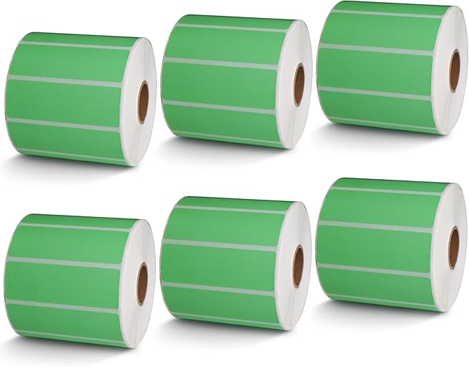 BETCKEY - 3" x 1" UPC Barcode & Address Labels Compatible with Zebra & Rollo Label Printer,Premium Adhesive & Perforated[Green, 6 Rolls, 8250 Labels]