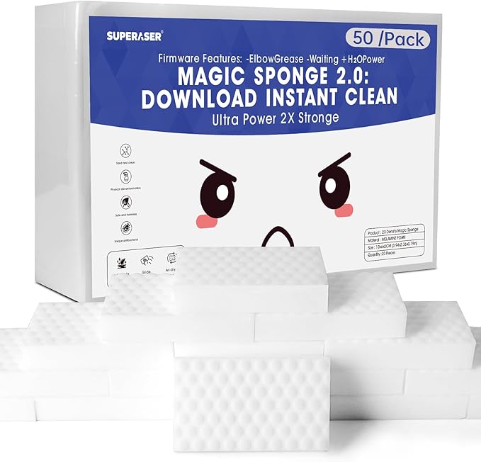 Mega-50 Heavy Duty Magic Sponges, Bulk Kitchen Grease Cleaner