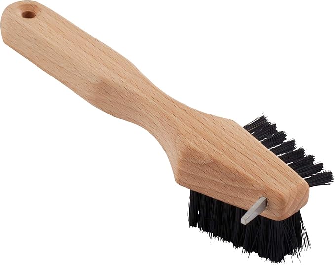 REDECKER Shoe Sole Brush - Wild Boar Bristle, Oiled Beechwood and Stainless Steel Design, 3 Ways to Clean, Made in Germany - Stiff Bristle Boot Brush