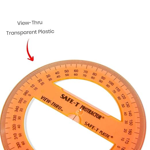 hand2mind Clear 4” Safe-T 360 Degree Protractor Set, Circle Protractor for School, Clear Plastic Protractor Ruler, Geometry Tools, Protractors Bulk for Classroom, Math Teacher Supplies (Set of 24)