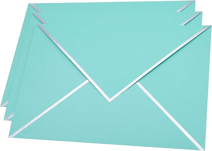 A7 Envelopes - V Flap Foil Border Luxury Mailing Envelopes for 5" x 7" Cards - for Wedding, Invitations, Baby Shower, Photos, Graduation, Birthday, Bridal Shower - 5.25" x 7.25" (Teal, 25 Pack)