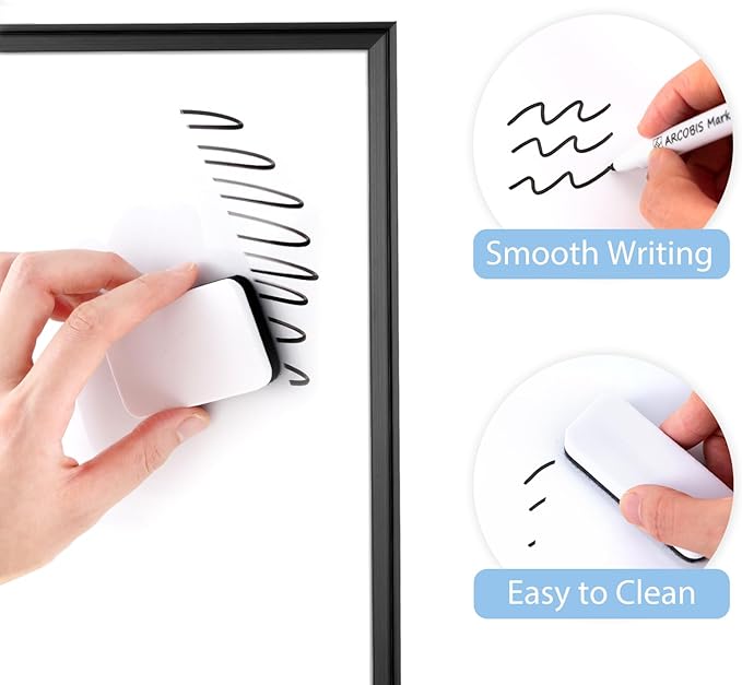 ARCOBIS Calendar Whiteboard Cork Board Combination for Wall, 12"x16" Double-Sided Monthly Dry Erase Calendar, Magnetic White Board for Planning, Office, School, Home, Black