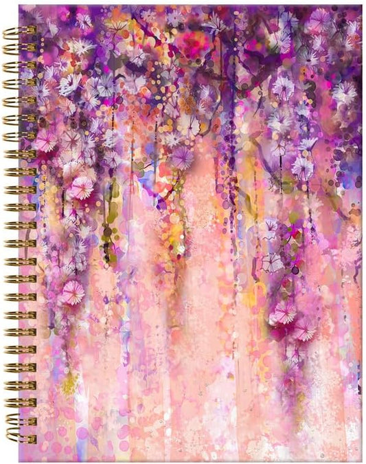 Spiral Journal Notebook,A5 Hardcover Lined Journals for Women Girl 6 x 8.3 in,120 Pages Thick Paper,Cute College Ruled Writing Notebook for Gifts Office Work School(Spring Purple Flower)