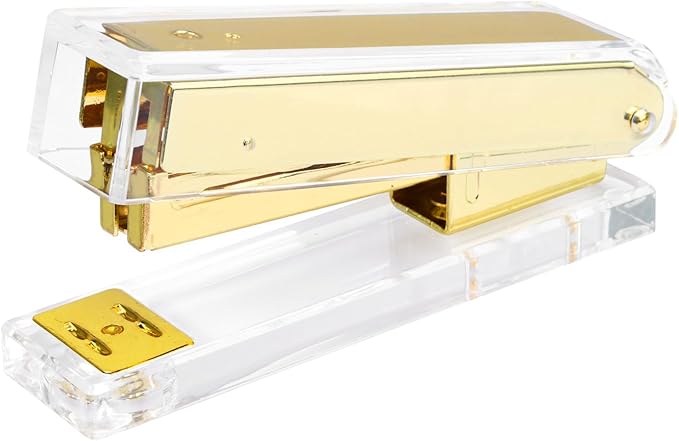 Honagu Clear Acrylic Stapler - Elegant Modern Desk Accessory for Home, Office, or School (Golden)