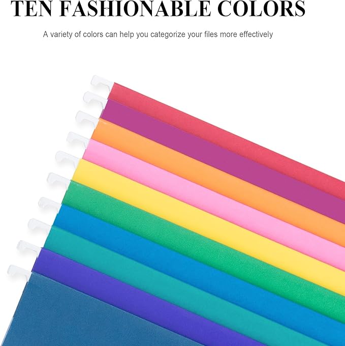 ViVin 20 Pack Letter Size Hanging File Folders with 20 Per Box, 1/5-Cut Adjustable Tabs, Hanging Folders Designed for Office Bulky Files, Filing Cabinets(Multicolored)