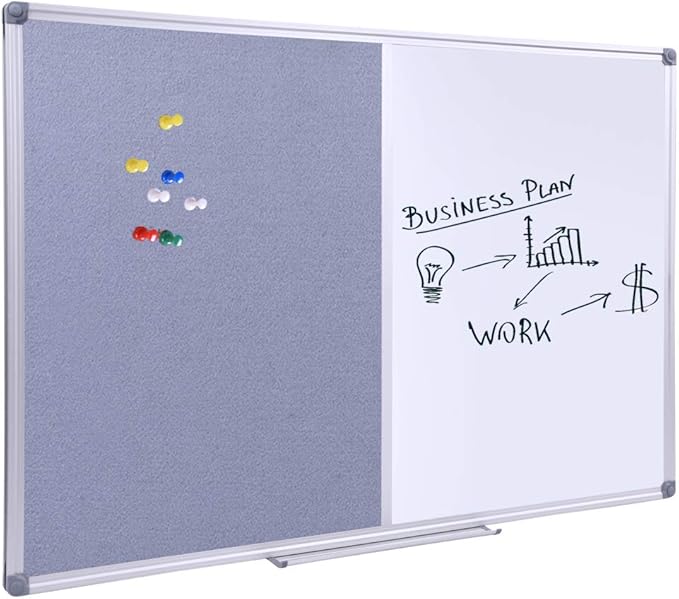 48x36 inch Large Magnetic Combo Board - Dry Erase Whiteboard & Grey Bulletin Board Combination | Framed Corkboard & Magnetic Whiteboard for Office, Classroom, Home | Durable Aluminum Frame