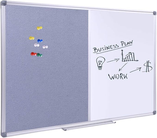 48x36 inch Large Magnetic Combo Board - Dry Erase Whiteboard & Grey Bulletin Board Combination | Framed Corkboard & Magnetic Whiteboard for Office, Classroom, Home | Durable Aluminum Frame