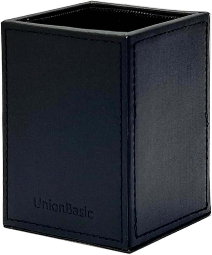 UnionBasic Square Pen Holder, Leather Pencil Cup, Desktop Caddy Stationery Organizer, Black