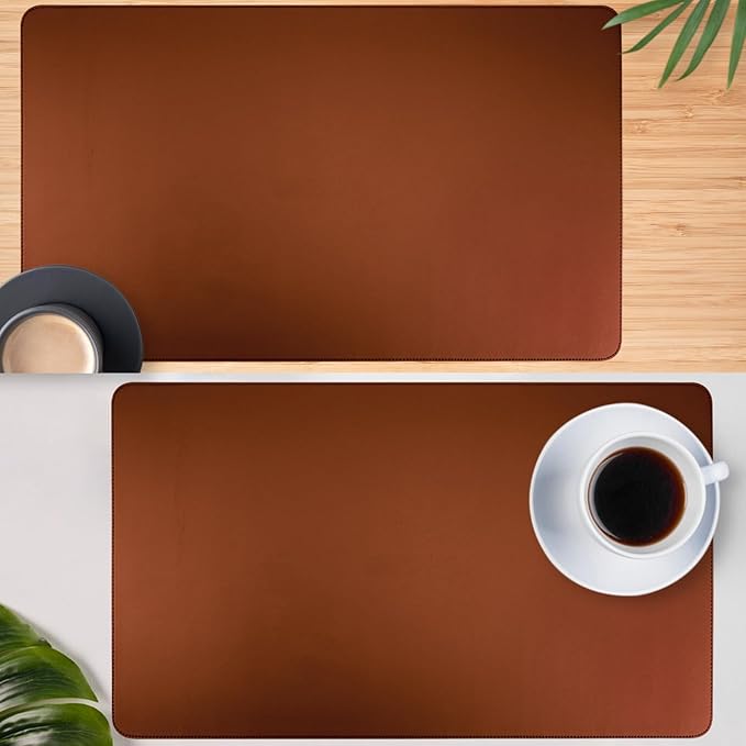 Brown Desk Cover - Cute Desk Mat, 35.4"x17", Non-Slip PU Leather, Large Mouse Pad, Beige Office Accessory