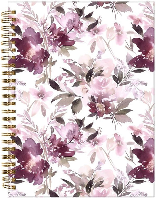 Spiral Journal Notebook,A5 Hardcover Lined Journals for Women Girl 6 x 8.3 in,120 Pages Thick Paper,Cute College Ruled Writing Notebook for Gifts Office Work School(Pink Purple Flower)