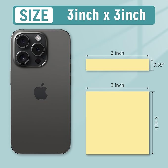 Sticky Notes 3x3 Small Self-Stick Pads, 48 Pads in 6 Pastel Colors, Cute Sticky Notes, Adhesive Memo Pads for Office, Home, School, Meetings, 100 Sheets/Pad