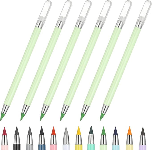 PATIKIL Forever Pencil, 6 Pcs Mechanical Sharpened Cute Metal Pencils Set for Coloring Book Sketch Drawing Writing Art Beginner, Marker Green
