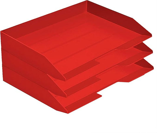 Acrimet Stackable Letter Tray 3 Tier Side Load, Plastic, Desktop File Organizer (Solid Red Color)