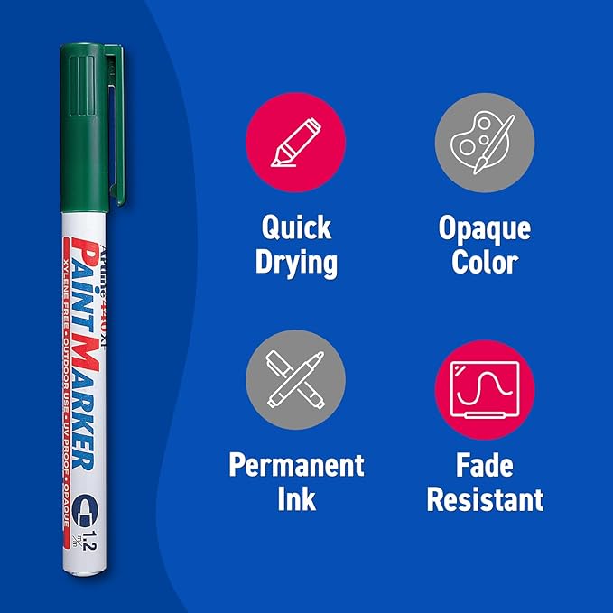 Artline 440XF Paint Markers for Wood, Plastic, and Canvas, Waterproof Marker for Indoor/Outdoor Applications, Opaque Coloring Markers with 1.2mm Bullet Tip - Green, 12 Pack