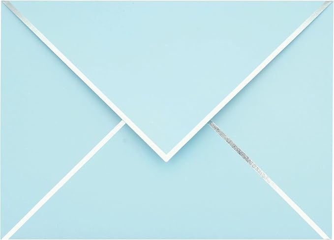 A7 Envelopes - V Flap Foil Border Luxury Mailing Envelopes for 5" x 7" Cards - for Wedding, Invitations, Baby Shower, Photos, Graduation, Birthday, Bridal Shower - 5.25" x 7.25" (Baby Blue, 50 Pack)