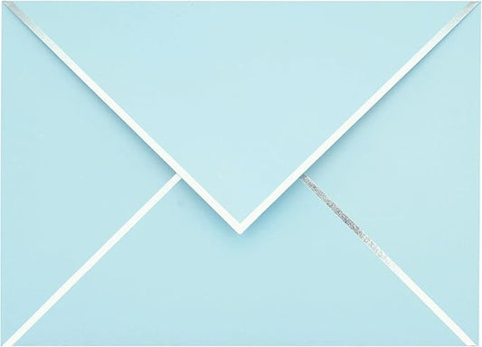 A7 Envelopes - V Flap Foil Border Luxury Mailing Envelopes for 5" x 7" Cards - for Wedding, Invitations, Baby Shower, Photos, Graduation, Birthday, Bridal Shower - 5.25" x 7.25" (Baby Blue, 25 Pack)