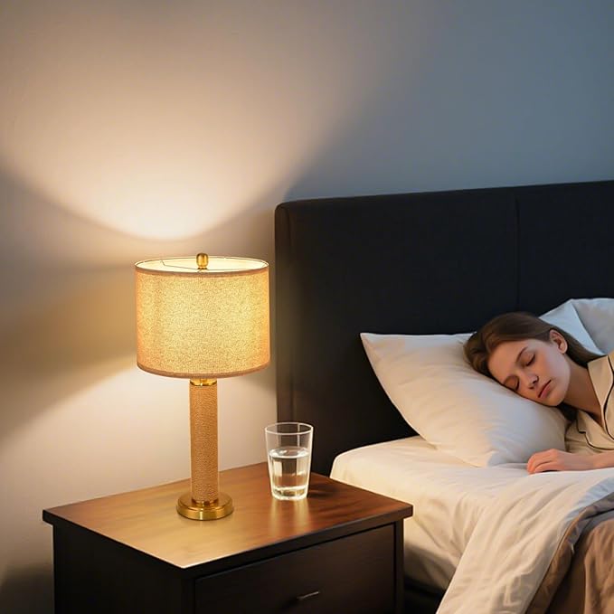 Boho Table Lamp for Bedroom, Brass Gold Wicker Table Lamp, Suitable for Small Space, Farmhouse Boho Lamp, Rustic Design Desk Lamp for Kitchen Counter, Bedside, Bedroom, Nightstands Decor