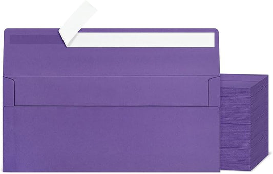 200 Purple #10 Business Envelopes, Self Seal Standard Envelopes, Windowless Business Mailing Envelopes for Office, Checks, Letters, Invoices, Statements, Wedding, 4-1/8 x 9-1/2 inch