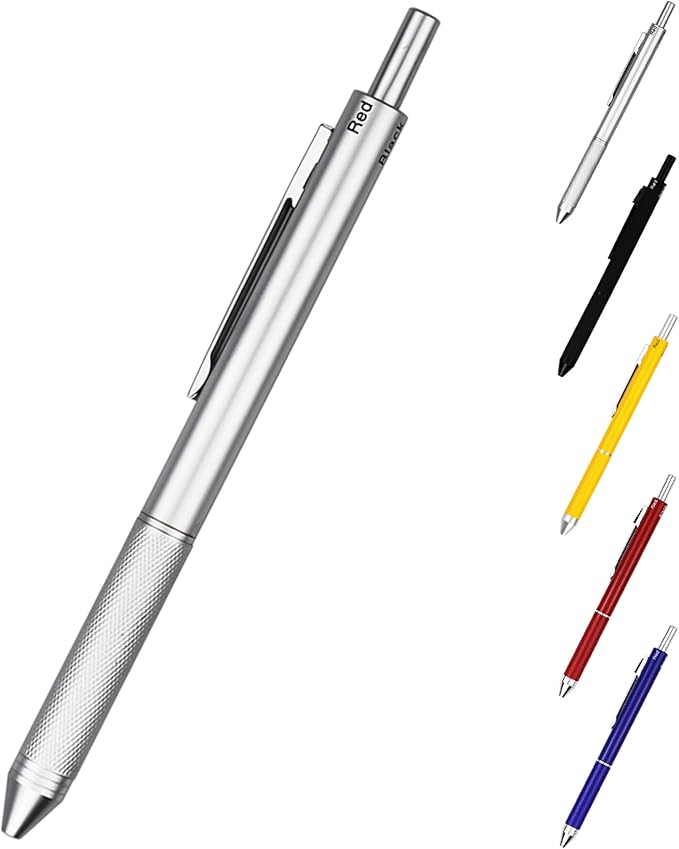 DUNBONG 4 in 1 Multicolor pen, Metal Cased Multifunction Pen, 0.5mm Mechanical Pencil, Red Ball Pen, Blue BallPen and Black Ball Pen (Silver)